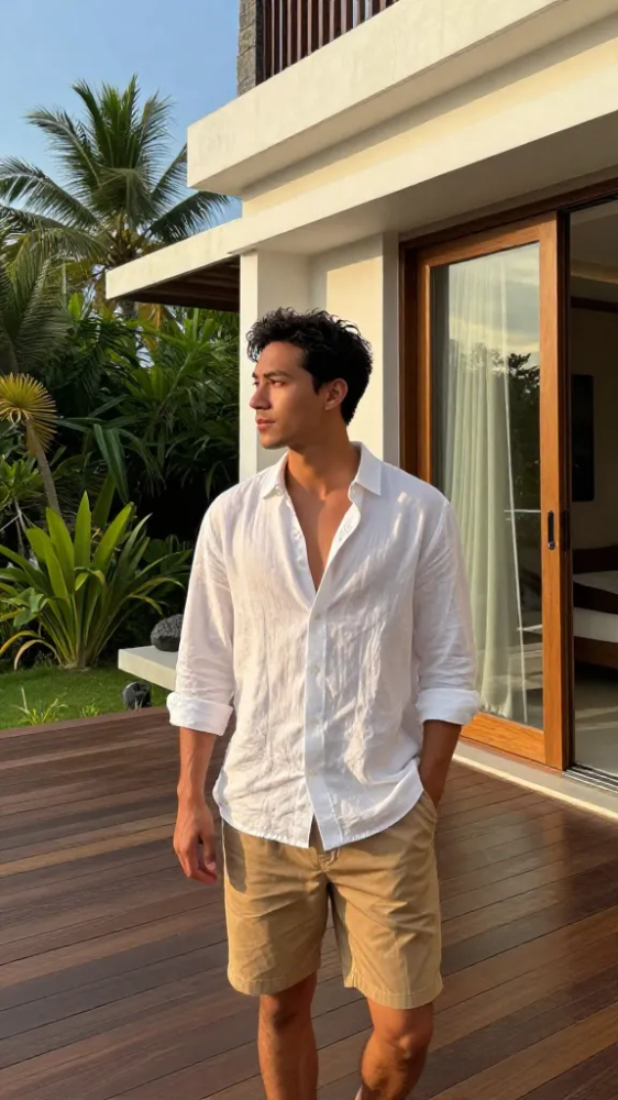 Linen Button-Down Shirt and Chino Shorts