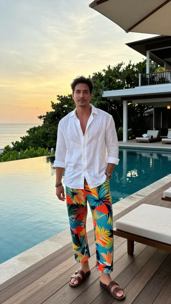 Patterned Rayon Pants for Beach Clubs