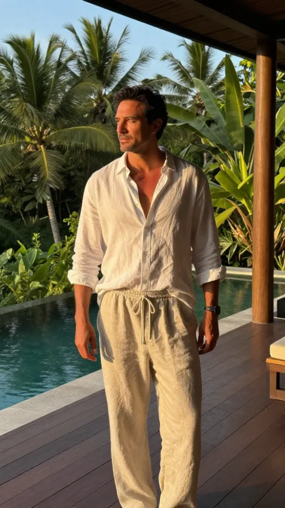 Relaxed Drawstring Linen Trousers