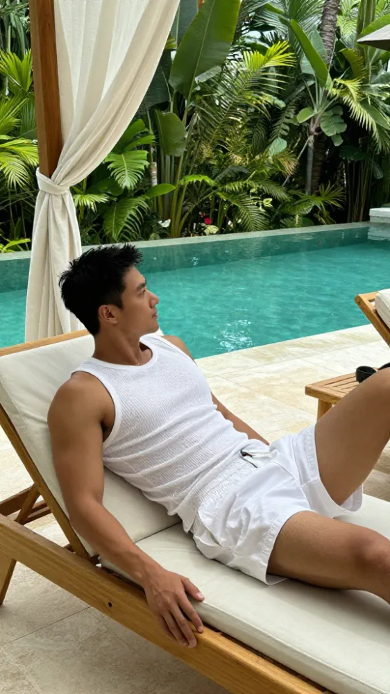 Lightweight White Vest and Swim Trunks