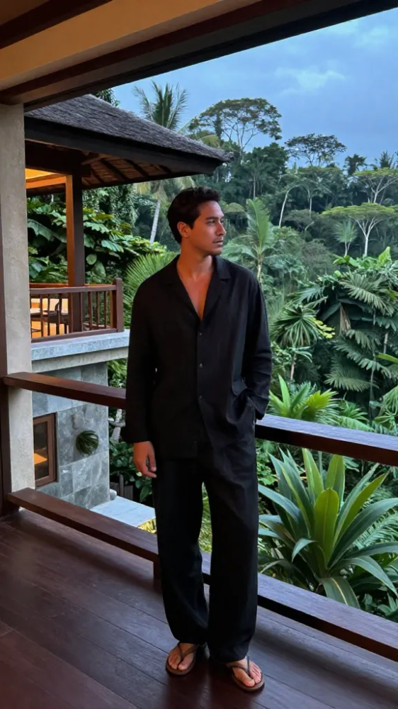 Monochrome Resort Casual Linen Suit