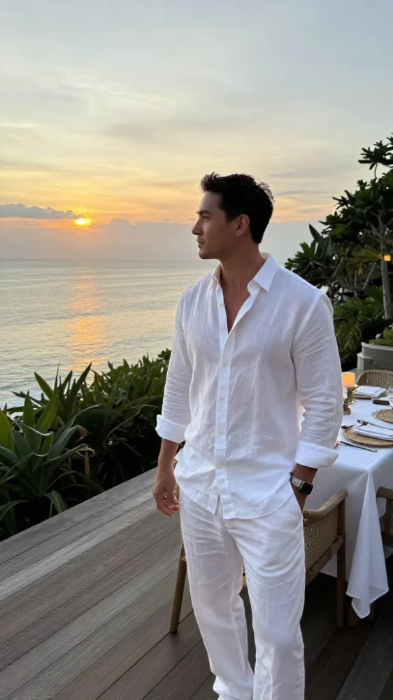 Long Sleeve Linen Shirt for Sunset Dinners