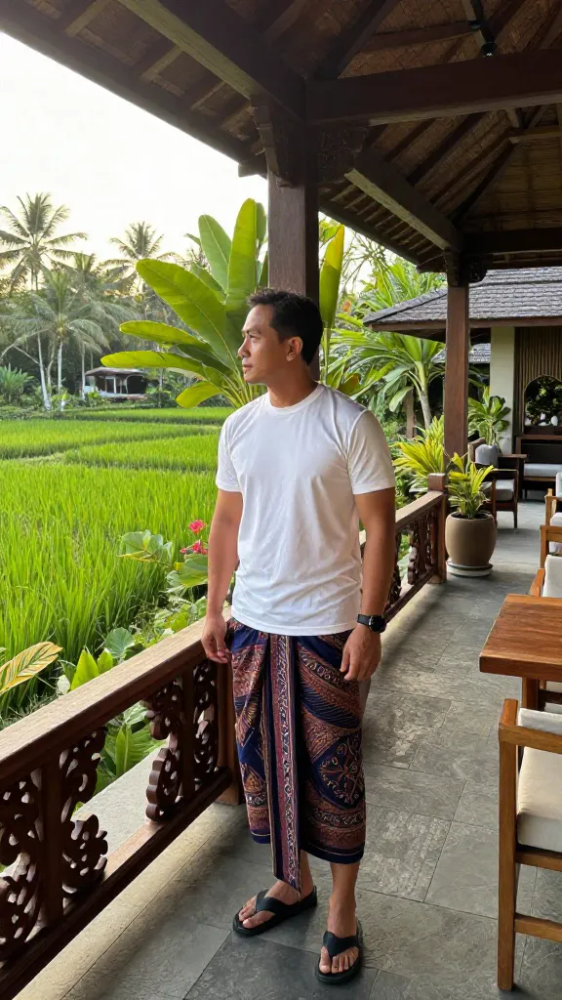 Traditional Balinese Sarong With White Tee