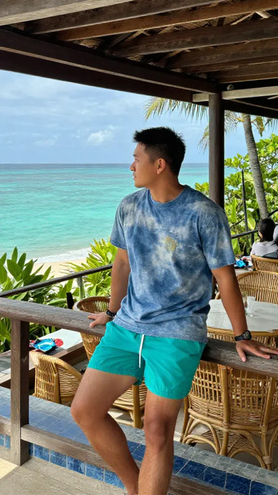 Teal Swim Trunks with Graphic Tees