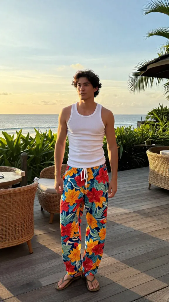 Bold Floral Print Beach Pants