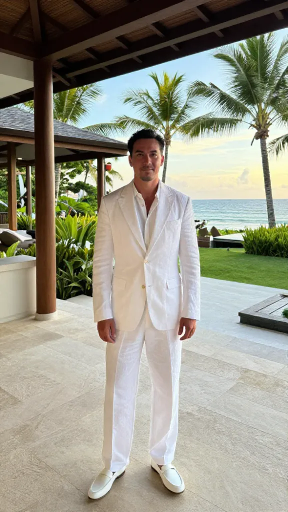 All-White Tropical Suit for Formal Events