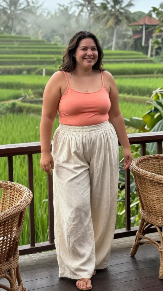 Bali Plus Size Summer Outfits Big Stomach 1 Flowy High-Waist Linen Trousers