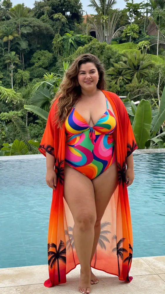 Chiffon Kimonos Over Bold Swimwear