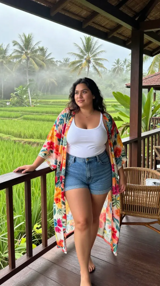 Lightweight Kimonos Over Denim Shorts