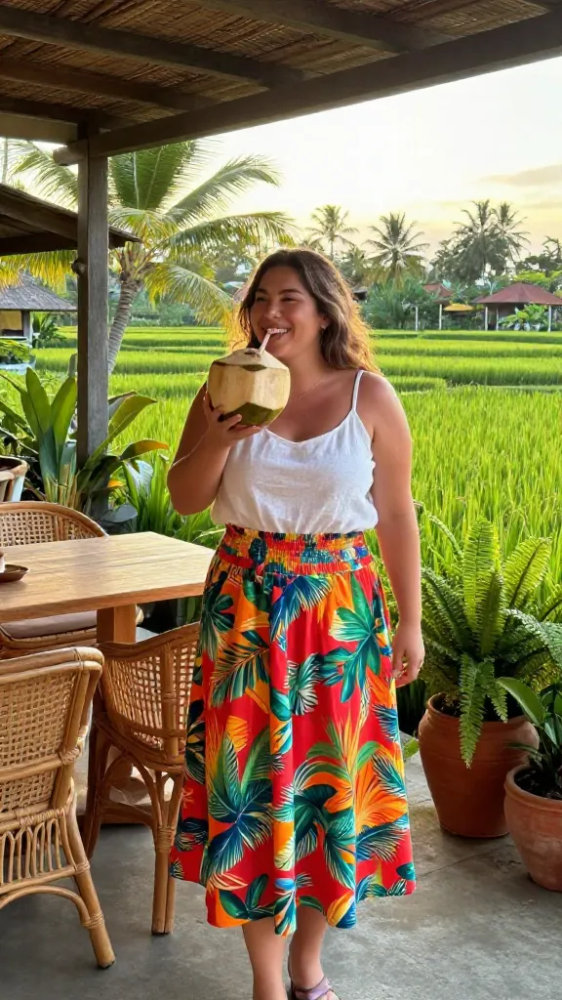 Bali Plus Size Summer Outfits Big Stomach 4 A-Line Skirts with Smocked Waistbands