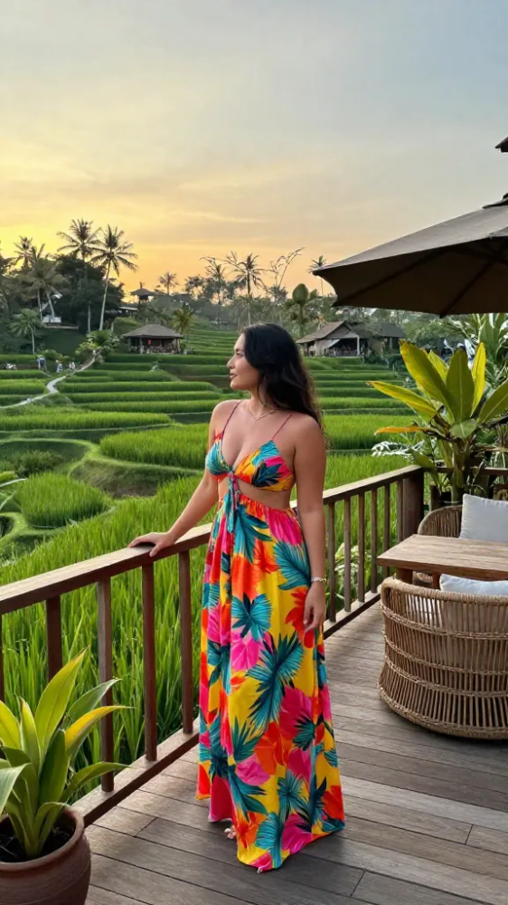 Bright Tropical Print Maxi Dress