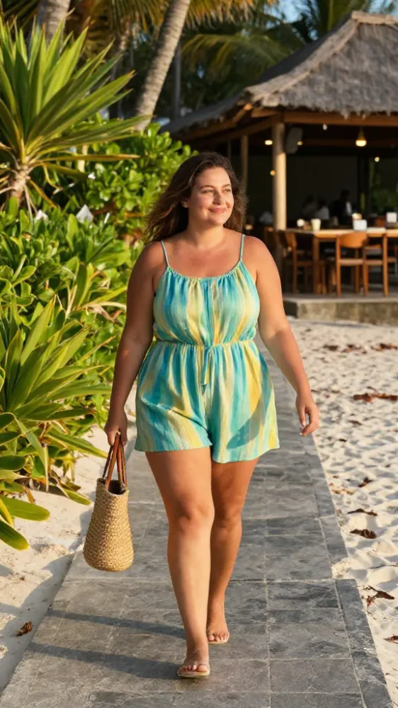 Short Romper in Airy Rayon Fabric