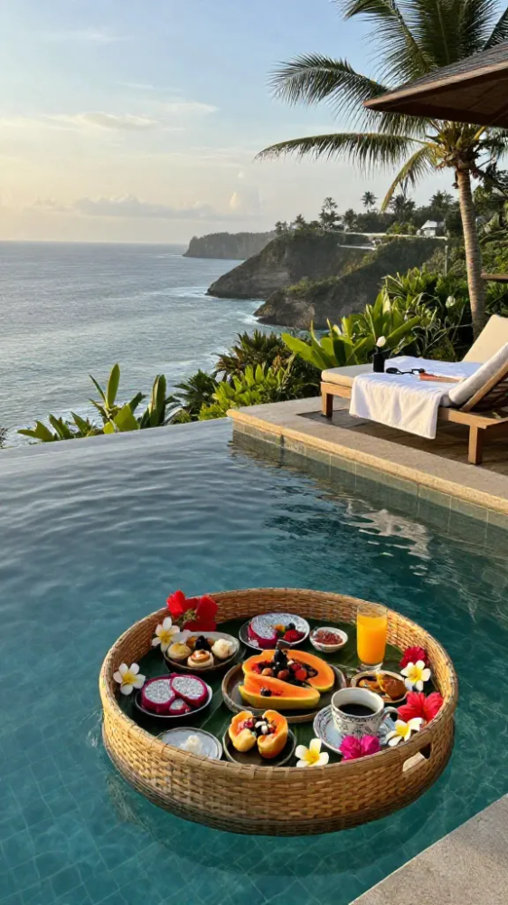 Floating Breakfast in an Infinity Pool
