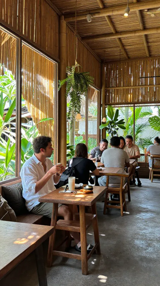 Relaxed Coffee Moments at a Bamboo Cafe