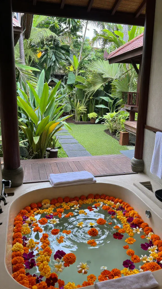 Tropical Flower Bath in a Luxury Villa