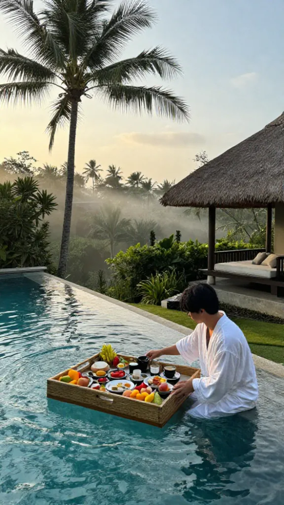 Floating Breakfast in an Infinity Pool