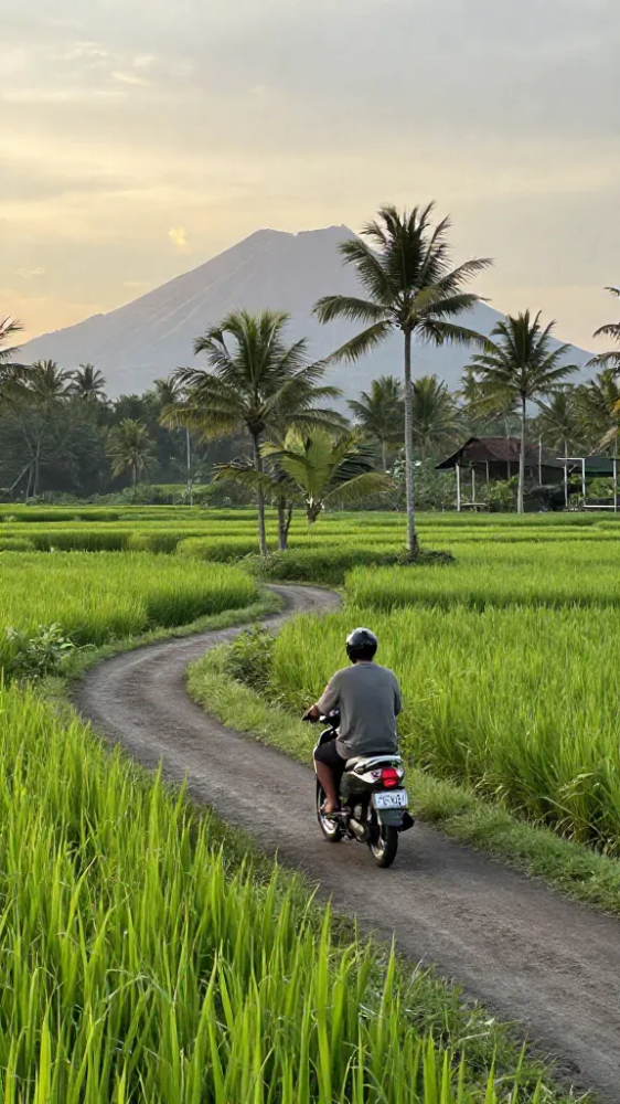 Scooter Rides Through Emerald Green Fields