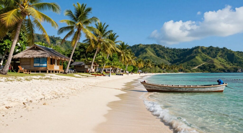 A vibrant and visually striking travel guide image showcasing essential tips for traveling from Lombok to the Gili Islands. In the foreground, a serene beach scene with pristine white sand, gentle waves lapping at the shore, and a small wooden boat anchored nearby. In the middle ground, a well-defined pathway lined with tropical palm trees, leading towards a cozy beach hut offering information about the islands. The background features the lush green hills of Lombok under a clear blue sky, with soft sunlight illuminating the scene. Capture the atmosphere of adventure and tranquility. Use a wide-angle lens to emphasize depth, and achieve professional photojournalism quality with rich colors and natural textures that evoke a sense of wanderlust. A vibrant and visually striking travel guide image showcasing essential tips for traveling from Lombok to the Gili Islands. In the foreground, a serene beach scene with pristine white sand, gentle waves lapping at the shore, and a small wooden boat anchored nearby. In the middle ground, a well-defined pathway lined with tropical palm trees, leading towards a cozy beach hut offering information about the islands. The background features the lush green hills of Lombok under a clear blue sky, with soft sunlight illuminating the scene. Capture the atmosphere of adventure and tranquility. Use a wide-angle lens to emphasize depth, and achieve professional photojournalism quality with rich colors and natural textures that evoke a sense of wanderlust.