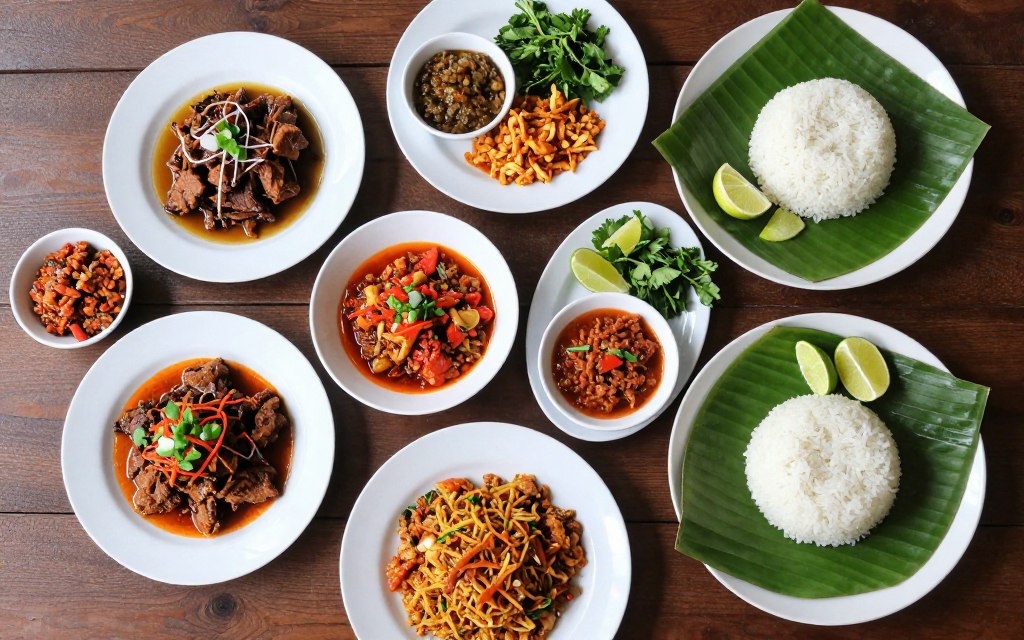 Authentic Indonesian cuisine dishes including beef rendang and sambal varieties at Sydney restaurant Authentic Indonesian cuisine dishes including beef rendang and sambal varieties at Sydney restaurant