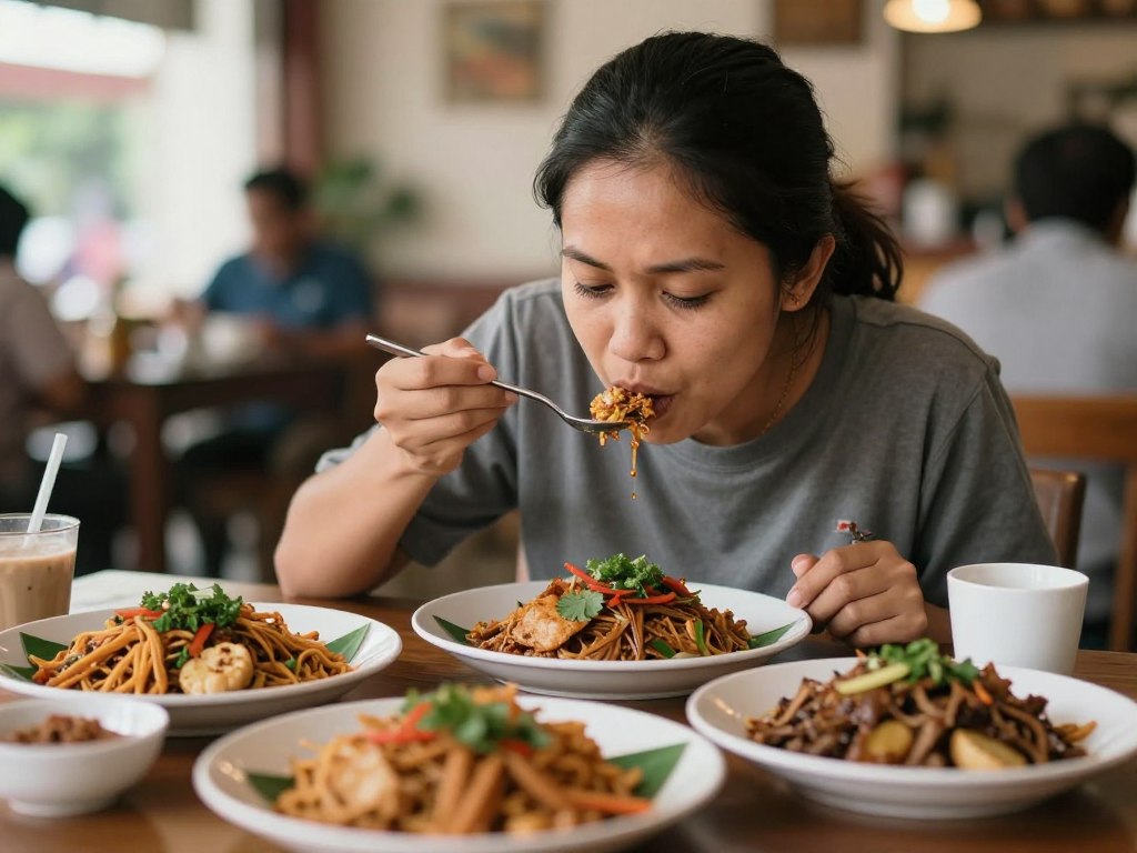 Food writer experiencing authentic Indonesian restaurant Sydney CBD dining Food writer experiencing authentic Indonesian restaurant Sydney CBD dining