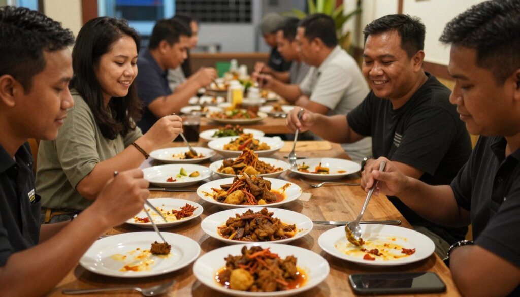Indonesian restaurant Sydney dining experience conclusion with happy diners and food Indonesian restaurant Sydney dining experience conclusion with happy diners and food