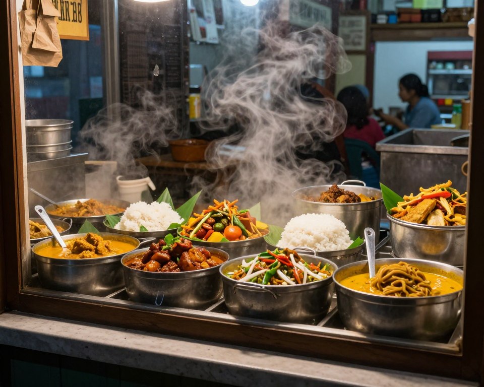 Nasi Padang Sydney Haymarket restaurant with traditional Padang cuisine display Nasi Padang Sydney Haymarket restaurant with traditional Padang cuisine display