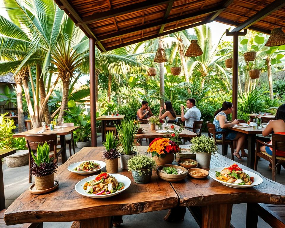 Are there any organic restaurants with outdoor seating in Kuta?