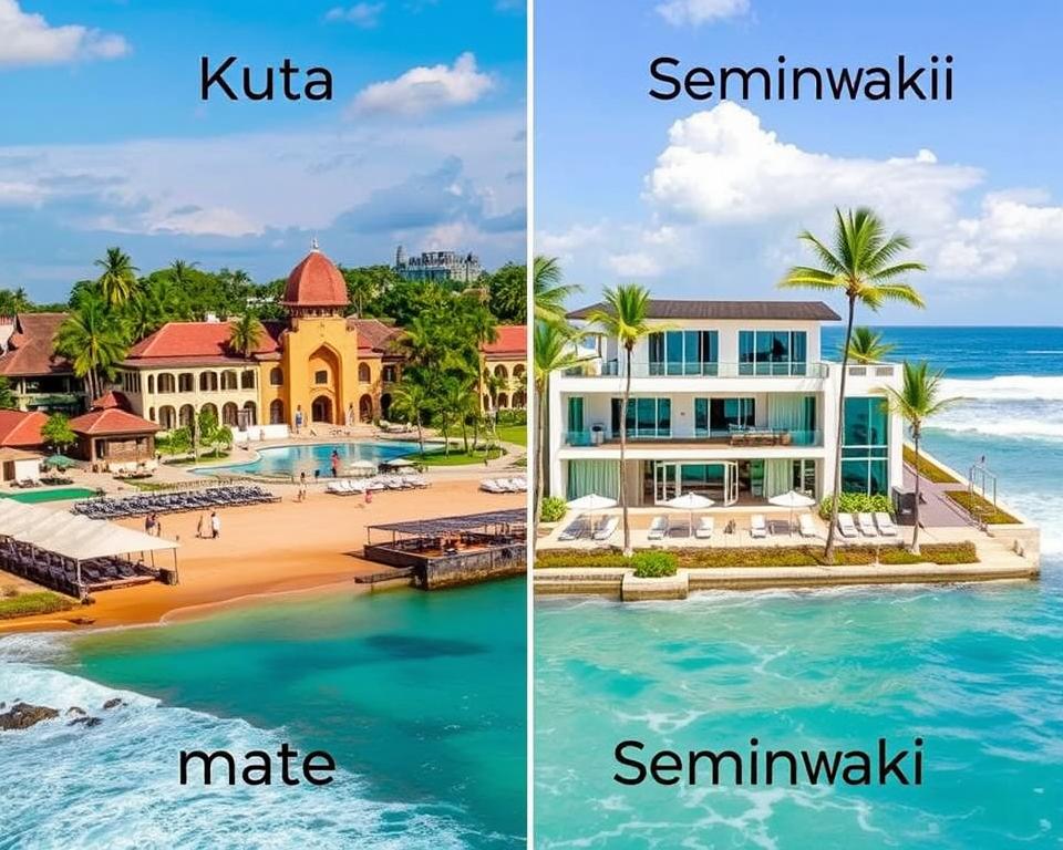 How does Kuta compare to Seminyak for accommodation?