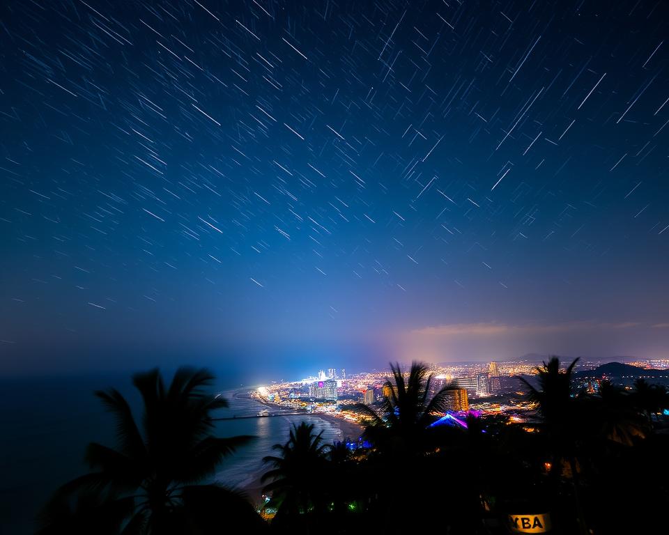 Shooting Stars And City Lights In Kuta