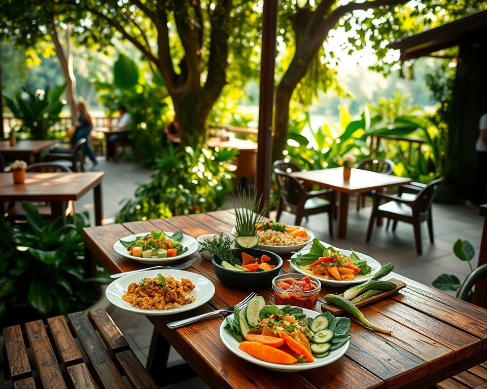 What is the price range for dining at an organic restaurant in Kuta?