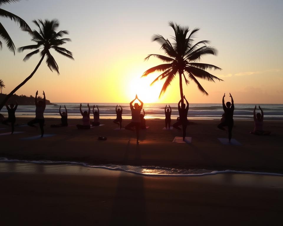 What time of day are beachfront yoga classes held in Kuta?